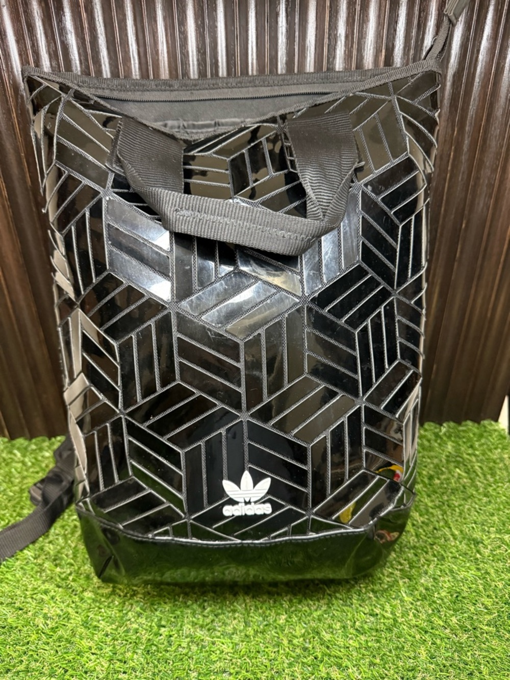 adidas Roll Top Backpack Geometric 3D LeatherStyle Pre-owned Bag